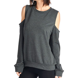 EVER HOTTIE Charcoal Cold Shoulder Top NEW L